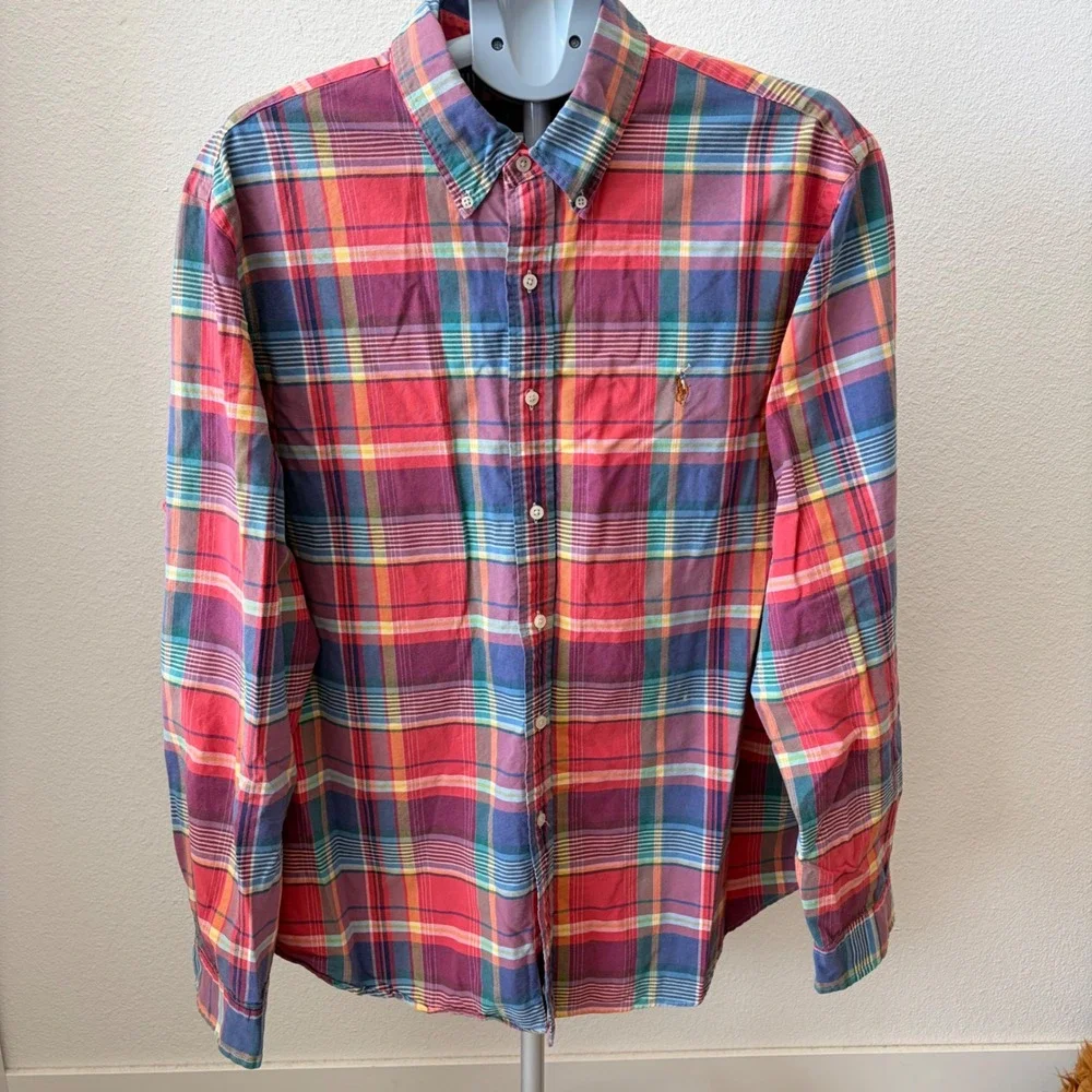Ralph Lauren Plaid Button Down Mens XXL Multicolor Long Sleeve Shirt Flesh Pony